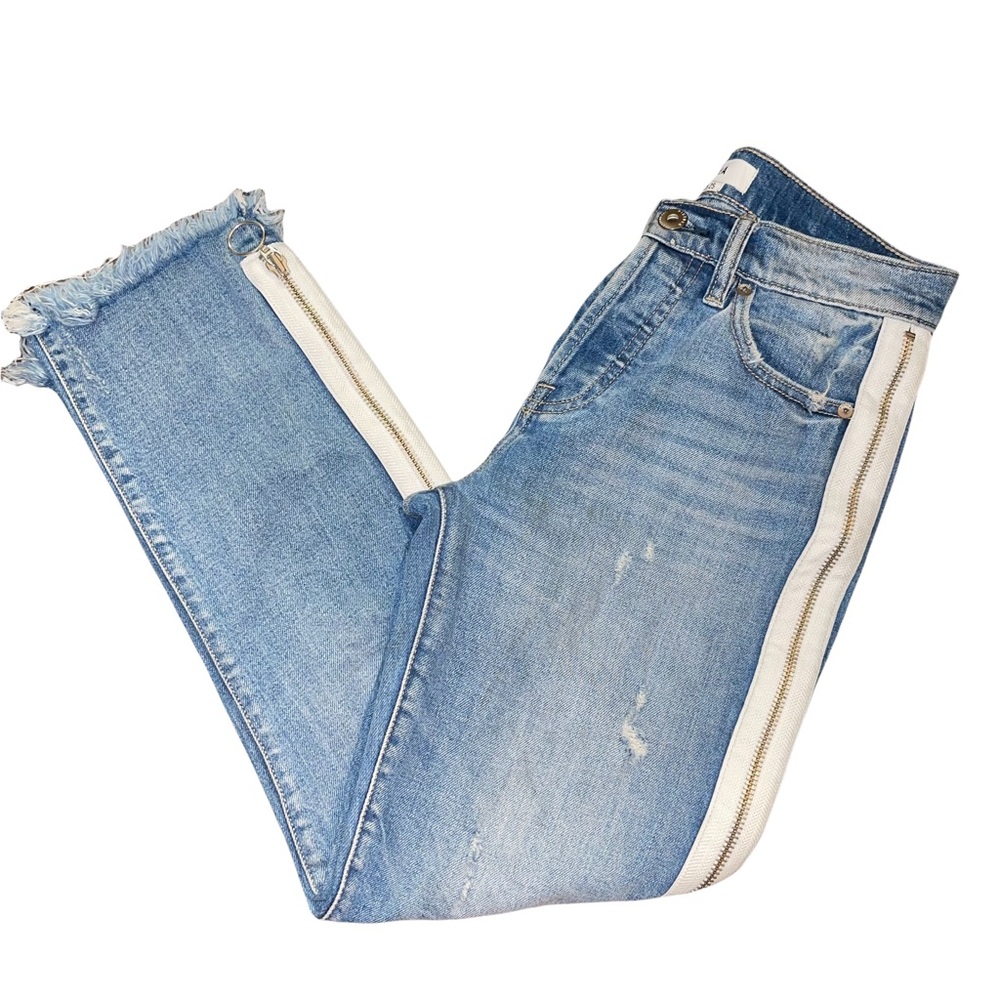 Pistola Denim - White Trim Zippered Fringe Size 25